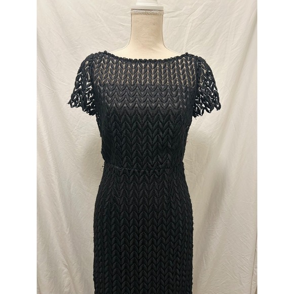 Kay Unger New York Black Lace Sheath Dress Midi Elegant Cocktail Sz 2 - Picture 3 of 10